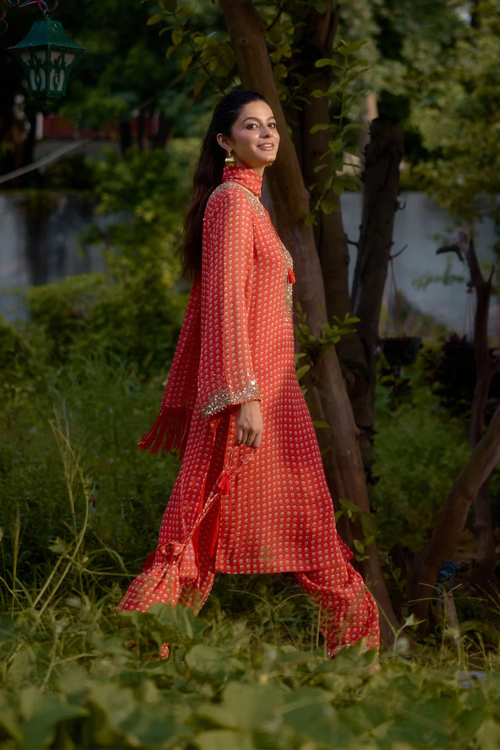 Dilruba Coral Printed Kurta