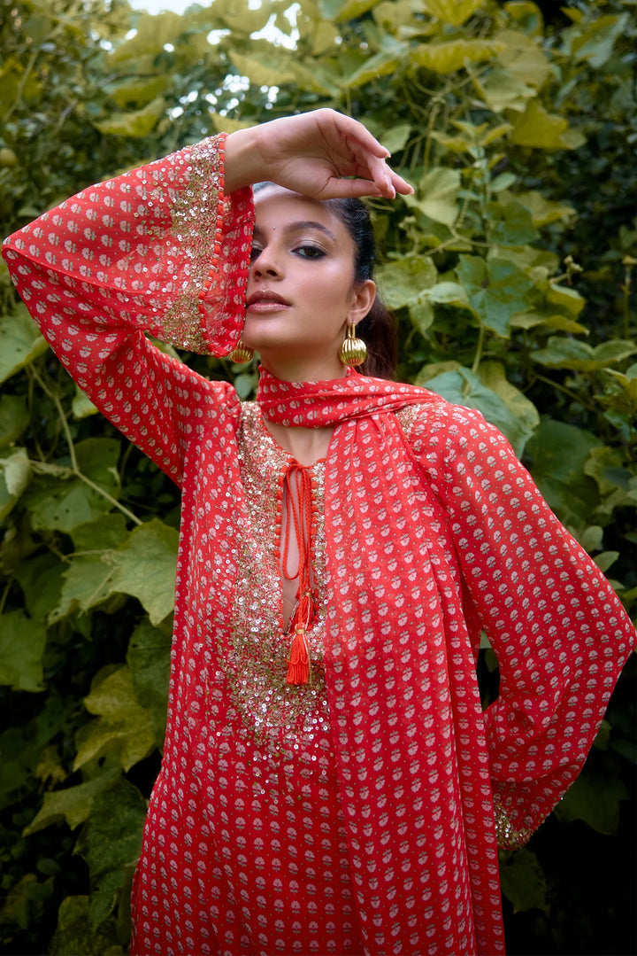 Dilruba Coral Printed Kurta