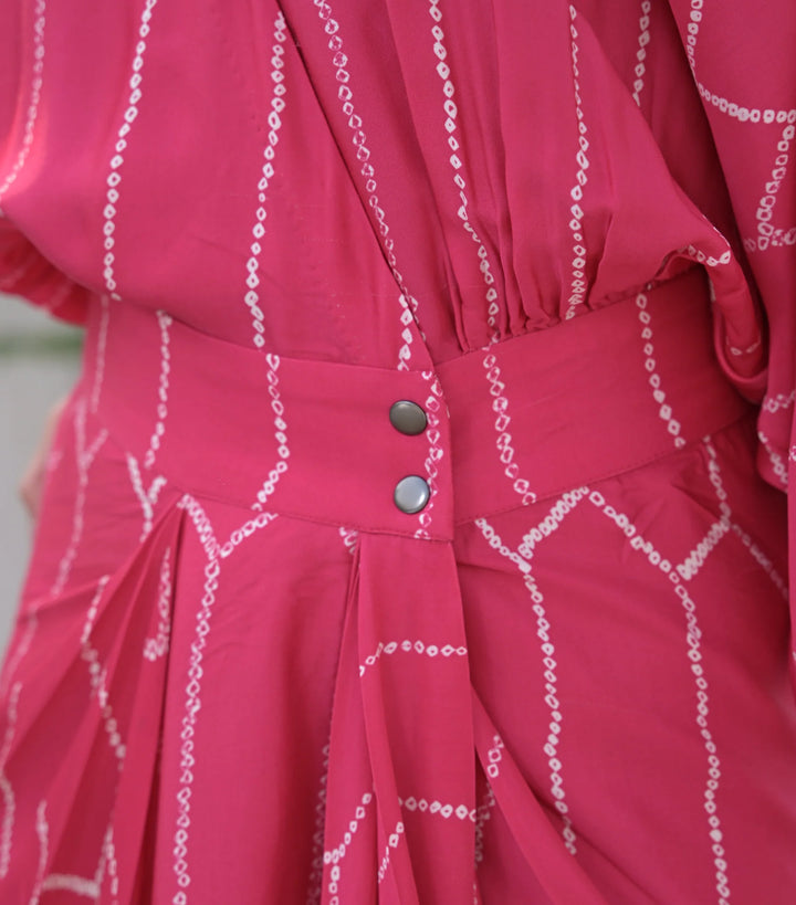 Radiant Rose Bandhani Drape Dress