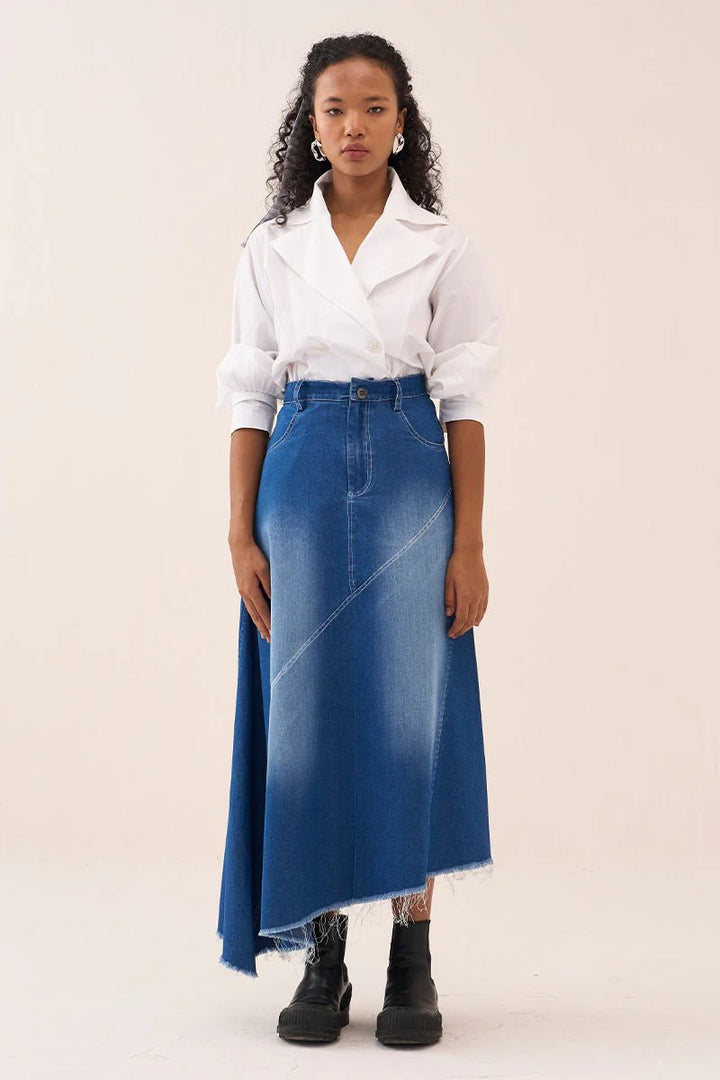Denim Paneled Skirt Co-Ord (Set Of 2)