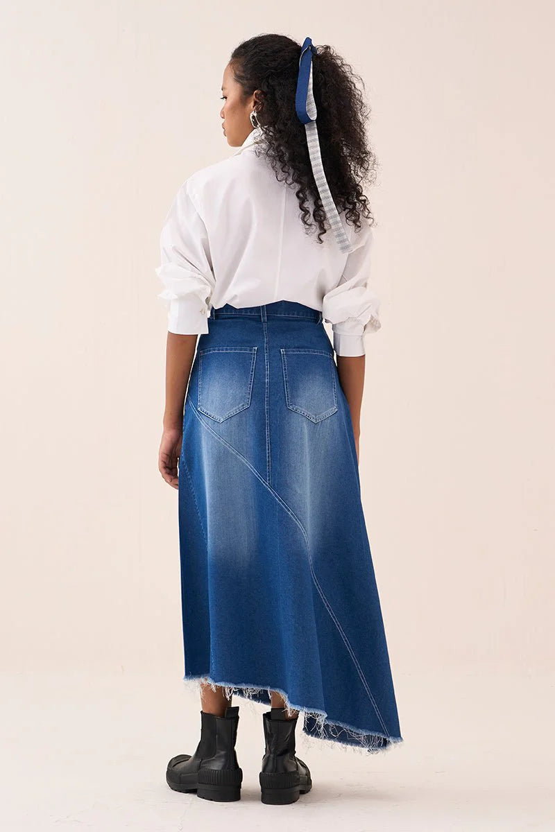 Denim Paneled Skirt Co-Ord (Set Of 2)