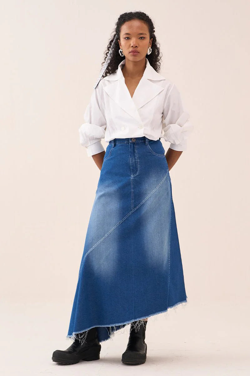 Denim Paneled Skirt Co-Ord (Set Of 2)