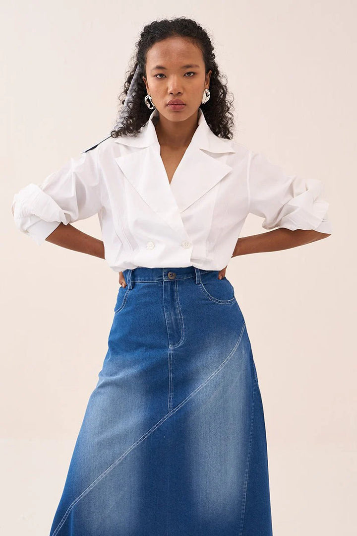 Denim Paneled Skirt Co-Ord (Set Of 2)