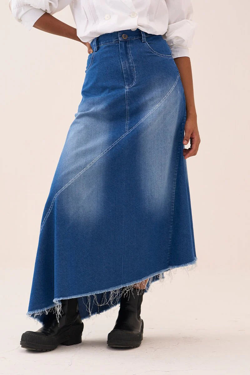 Denim Paneled Skirt Co-Ord (Set Of 2)