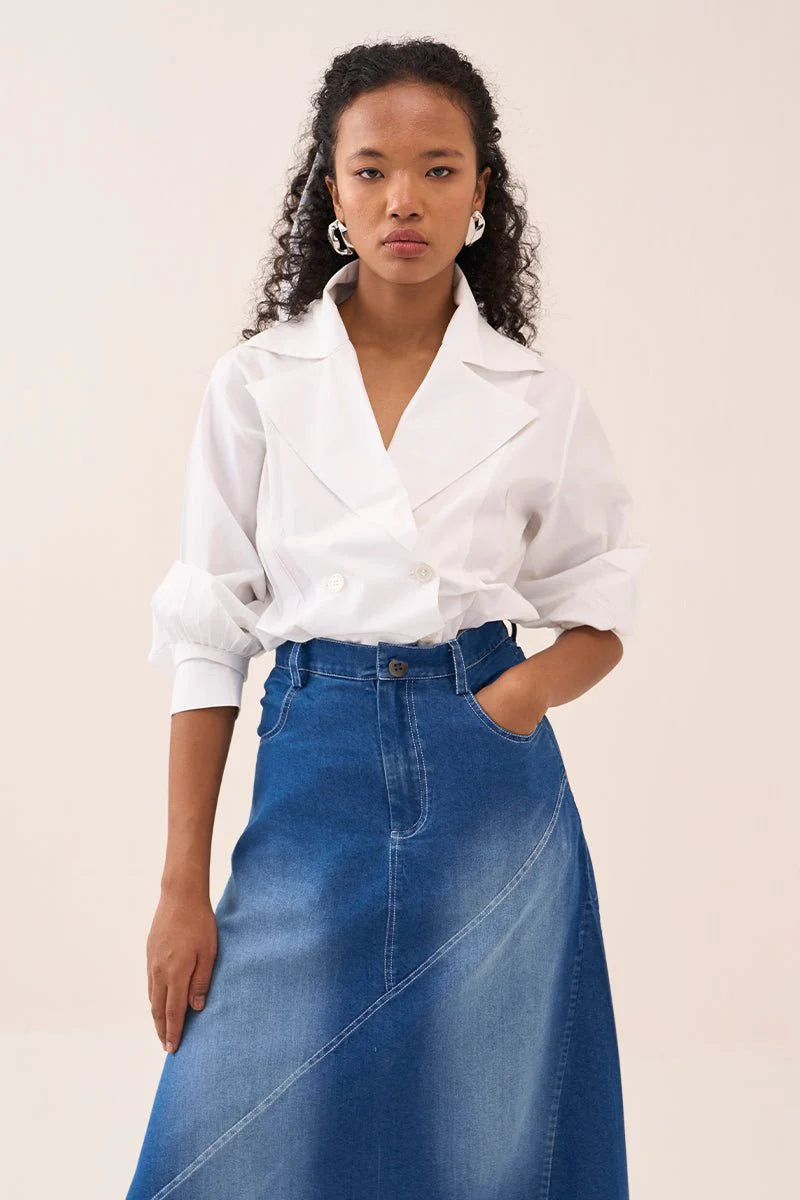 Denim Paneled Skirt Co-Ord (Set Of 2)