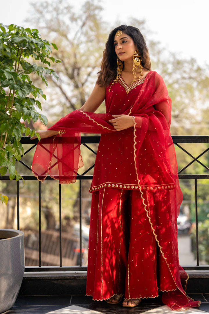 Deep maroon Sequinns Sharara set