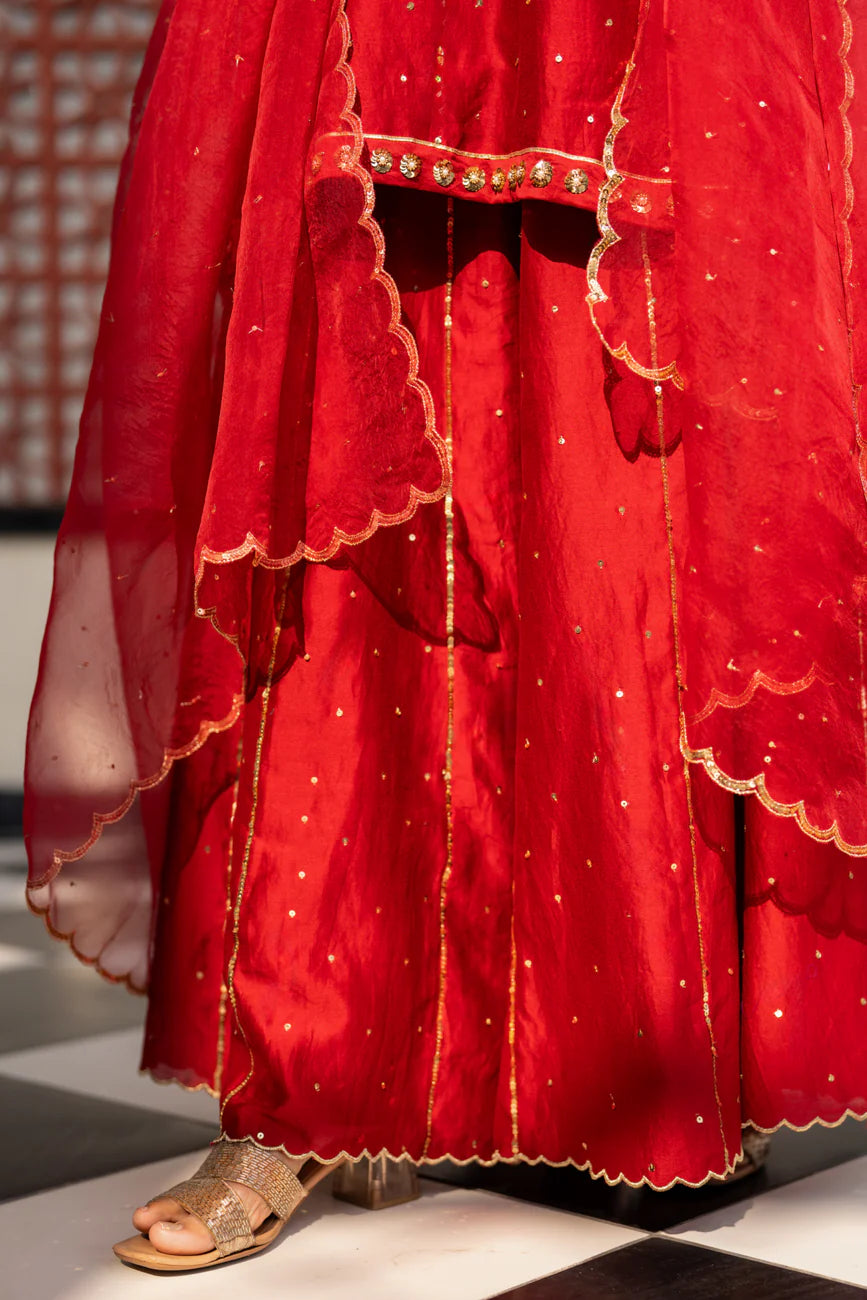 Deep maroon Sequinns Sharara set