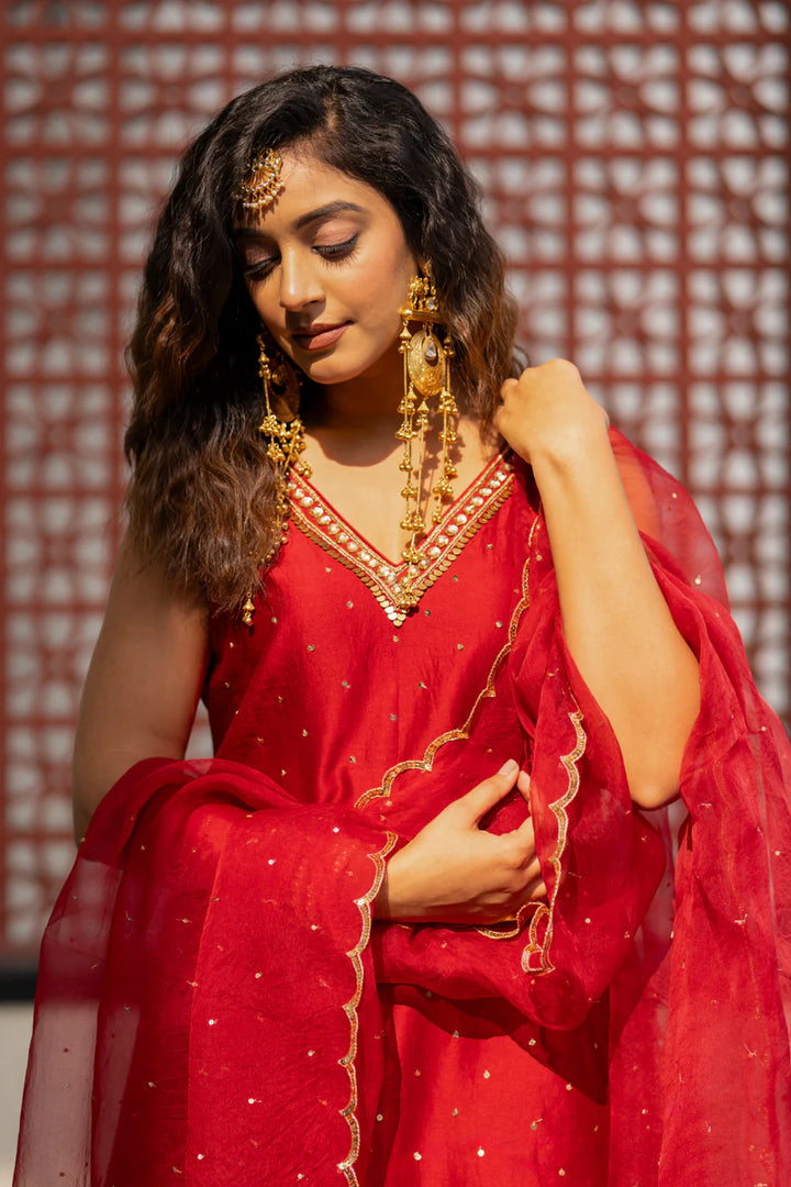 Deep maroon Sequinns Sharara set