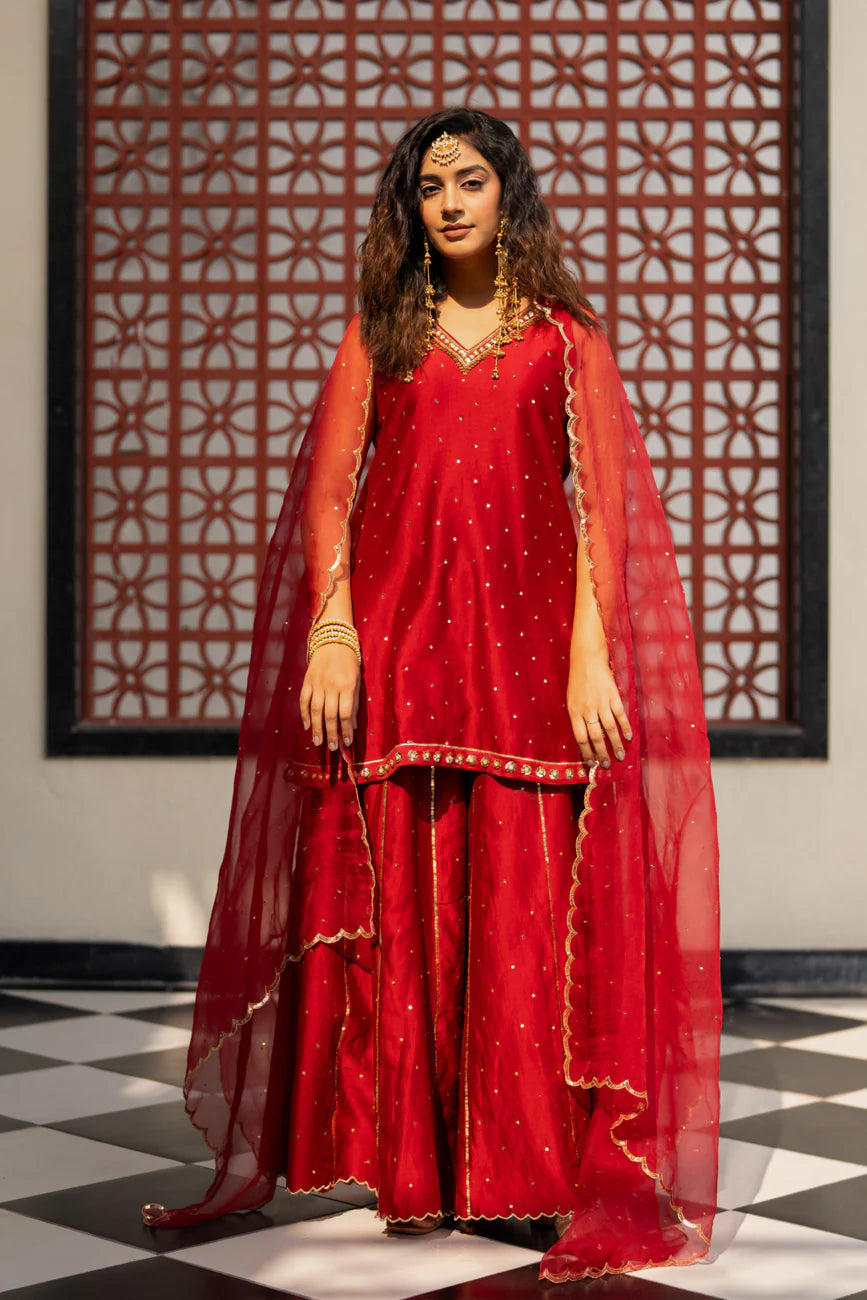 Deep maroon Sequinns Sharara set