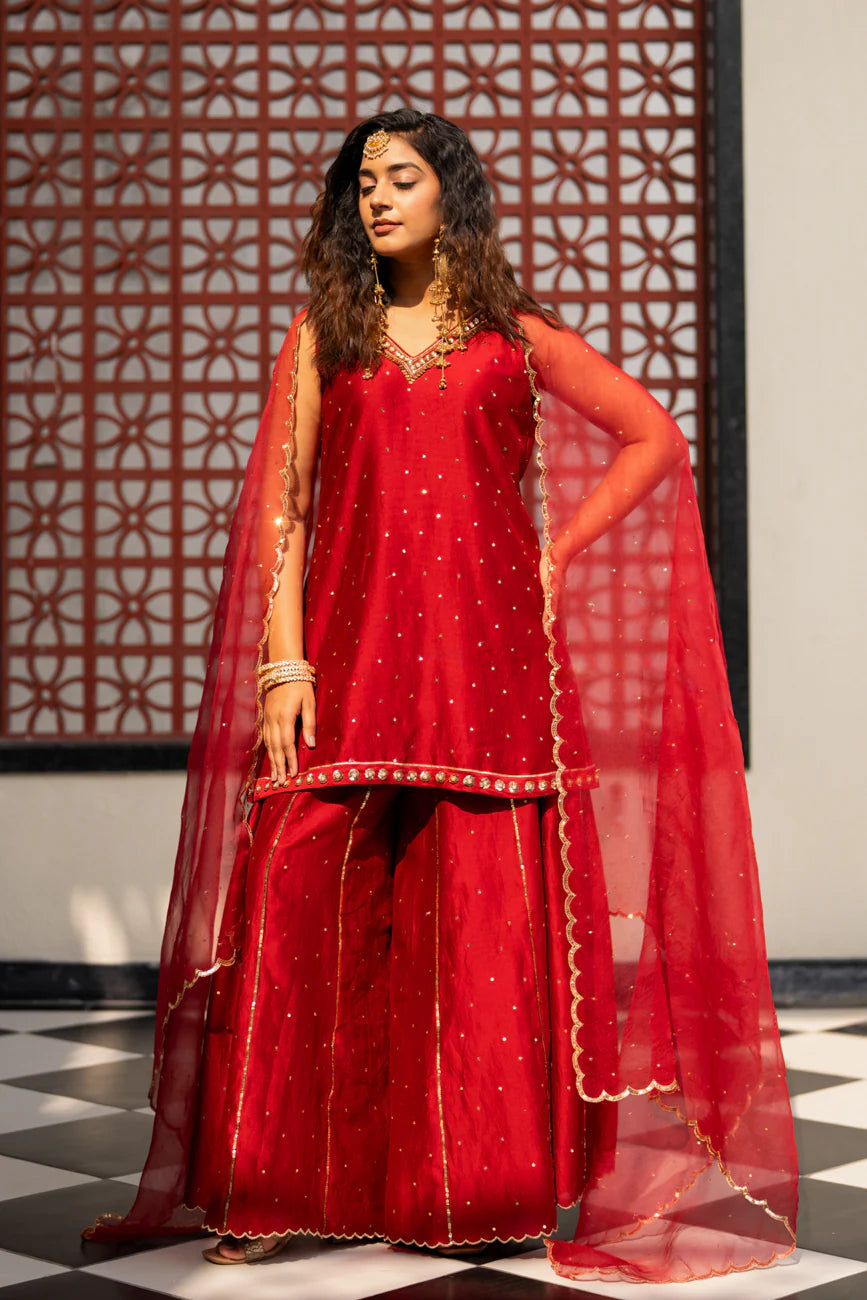 Deep maroon Sequinns Sharara set