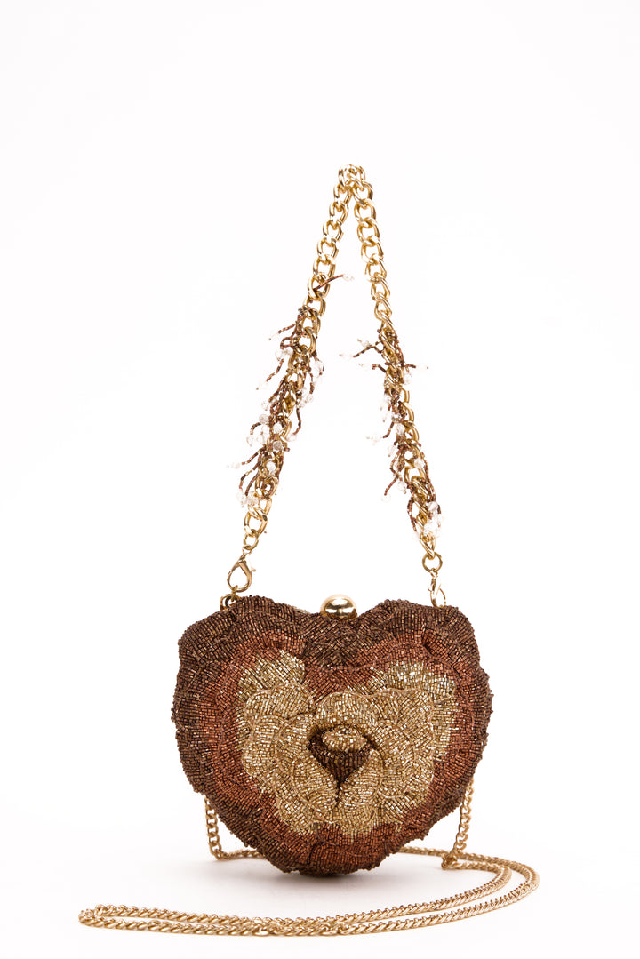 isa beaded heart clutch - copper