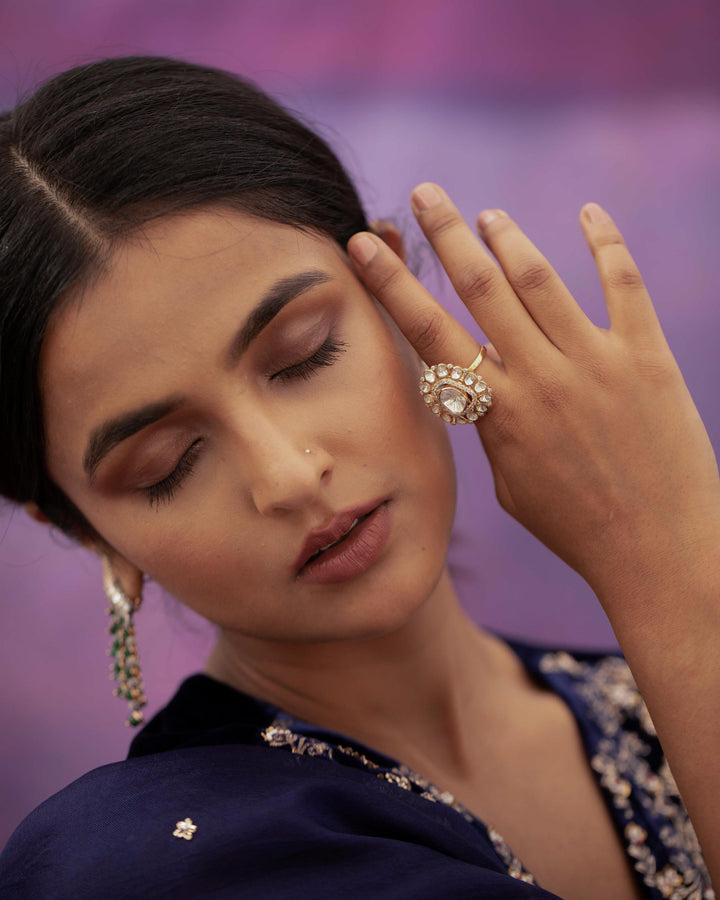 navy blue hand embroidered a-line kurta set