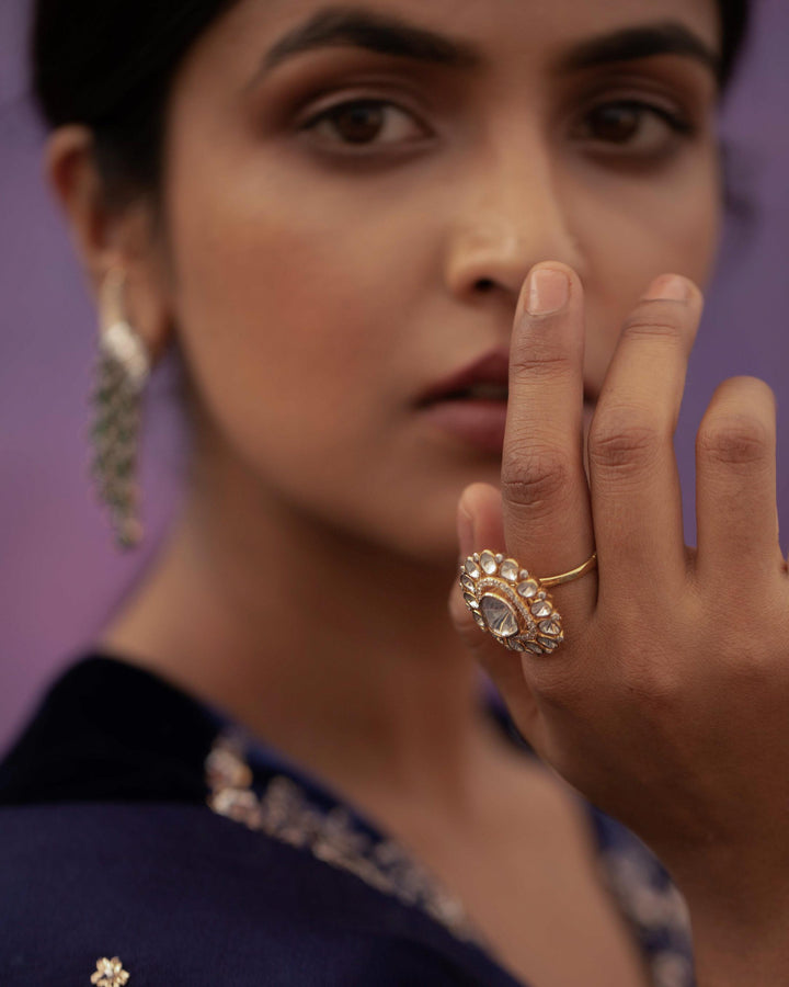 navy blue hand embroidered a-line kurta set