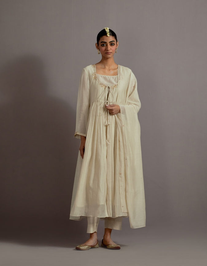 ivory guccha boota embroidered gathered angrakha set