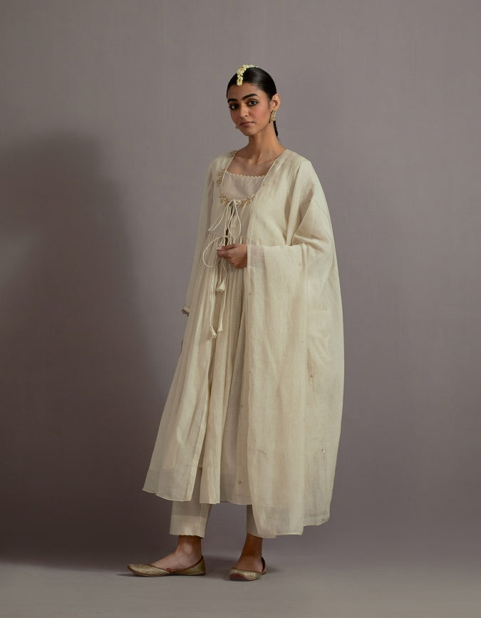 ivory guccha boota embroidered gathered angrakha set