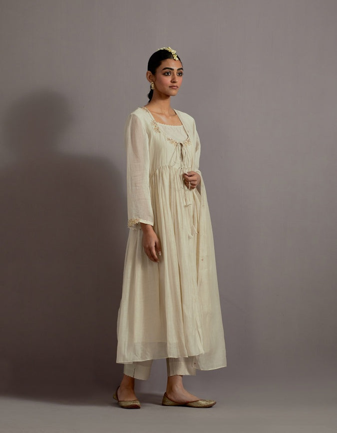 ivory guccha boota embroidered gathered angrakha set