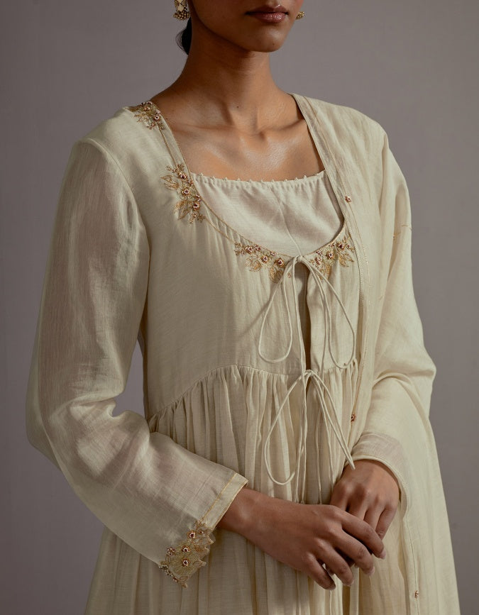 ivory guccha boota embroidered gathered angrakha set