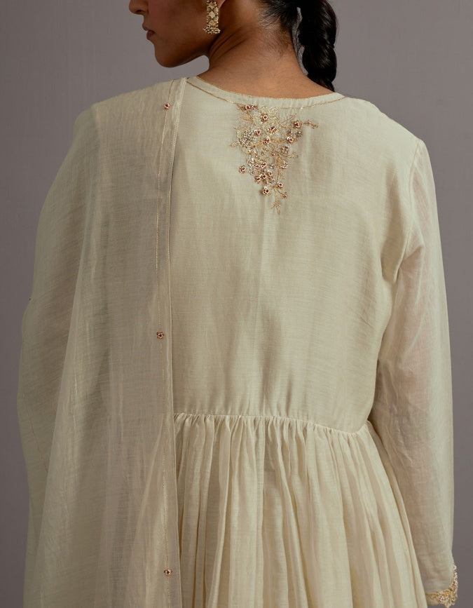 ivory guccha boota embroidered gathered angrakha set