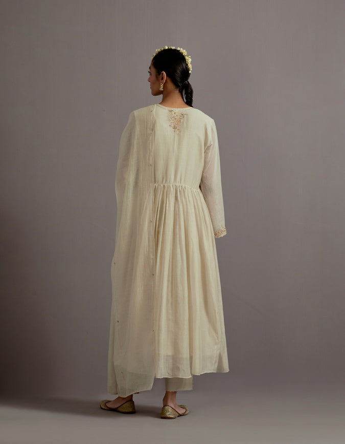 ivory guccha boota embroidered gathered angrakha set