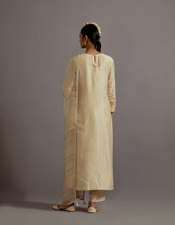 ivory tissue appliqued straight kurta set
