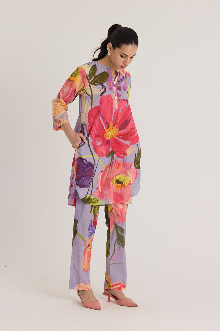 Dolly Purple Short Cotton Kurta Set