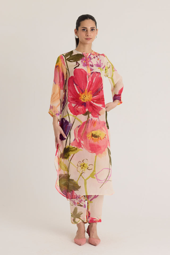 Dolly White Crepe Long Kurta Set