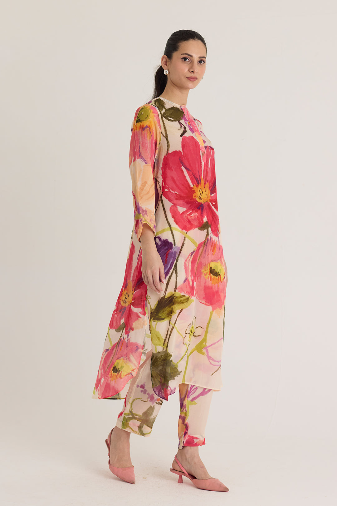 Dolly White Crepe Long Kurta Set