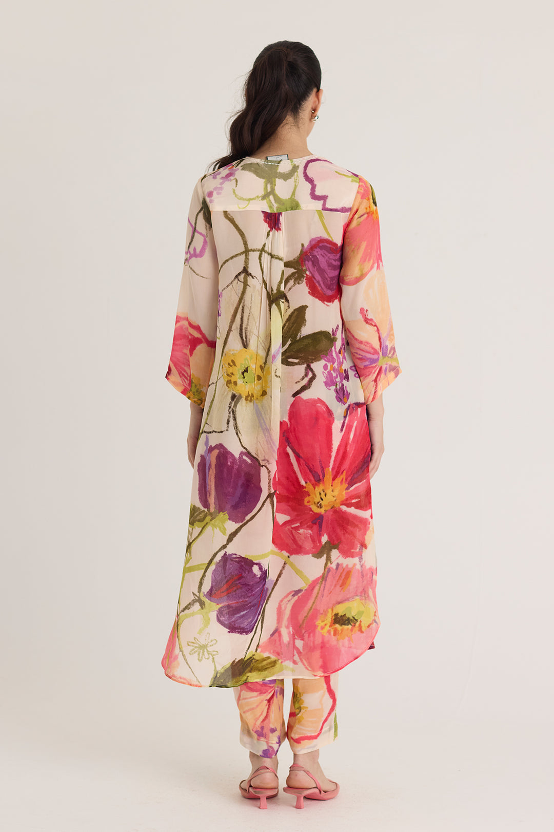 Dolly White Crepe Long Kurta Set