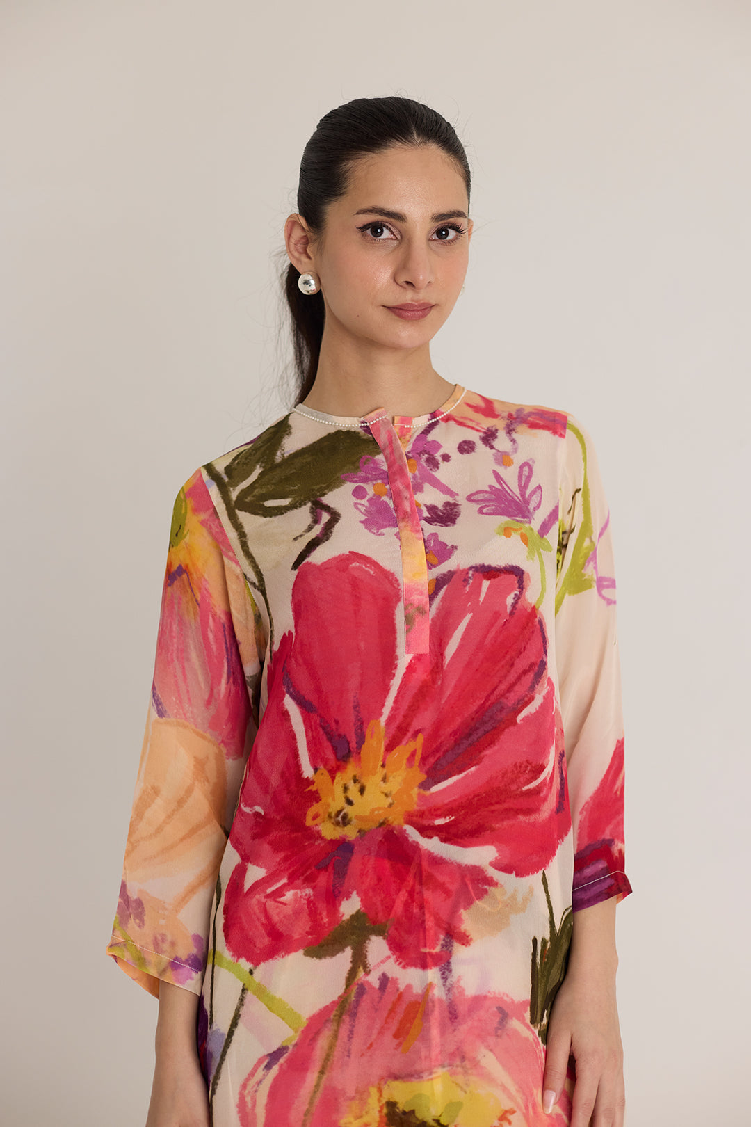 Dolly White Crepe Long Kurta Set