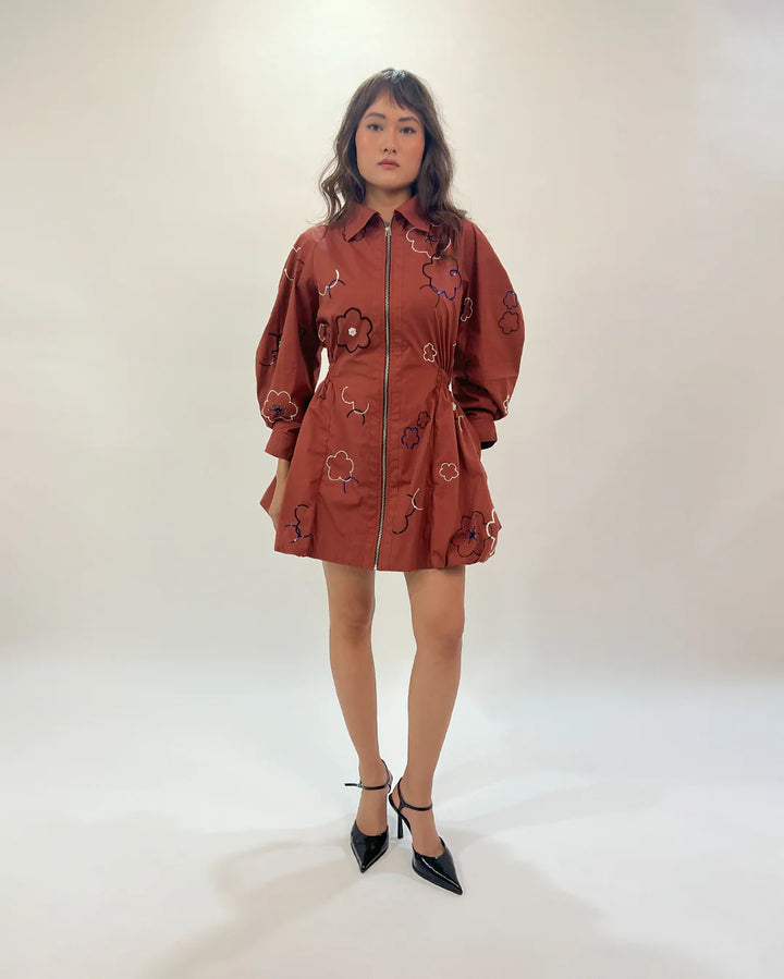 Embroidered bubble hem dress