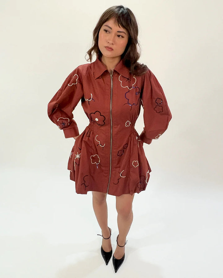 Embroidered bubble hem dress