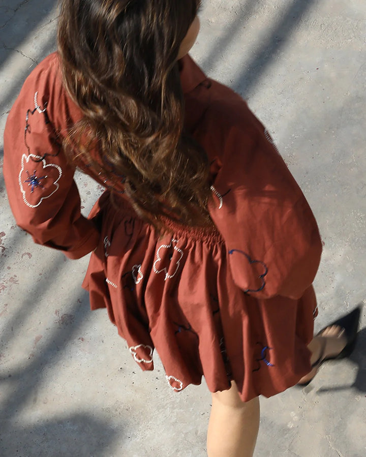 Embroidered bubble hem dress