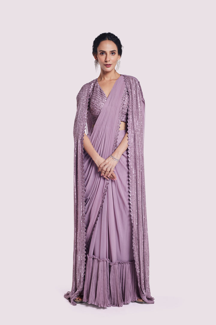 Embellished Drape Saree with Longline cape