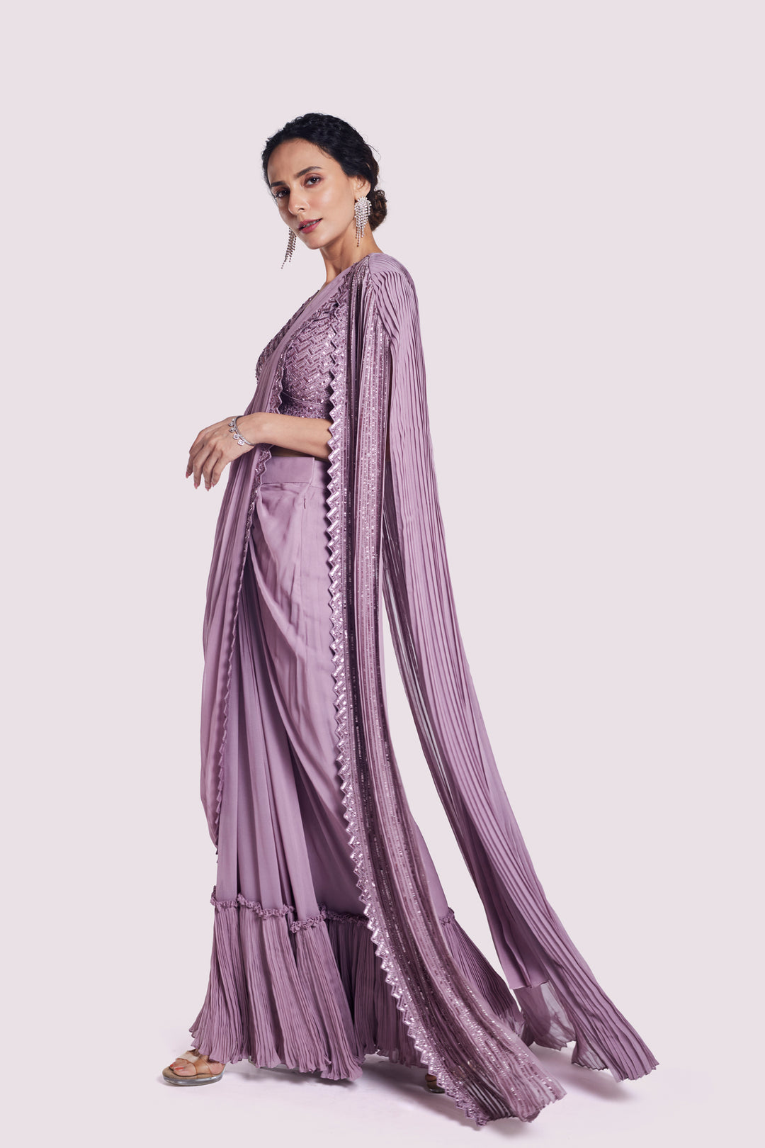 Embellished Drape Saree with Longline cape