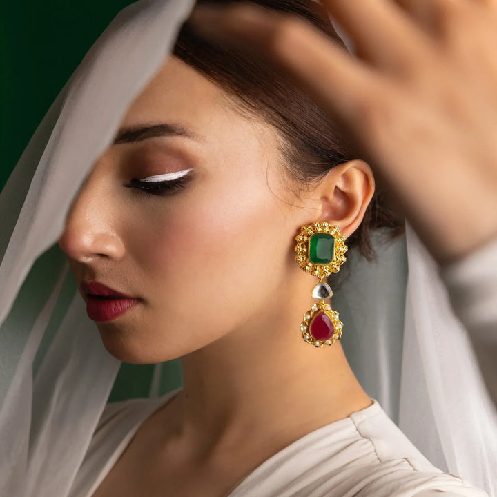Emerald Crimson Elegance Handcrafted Earrings