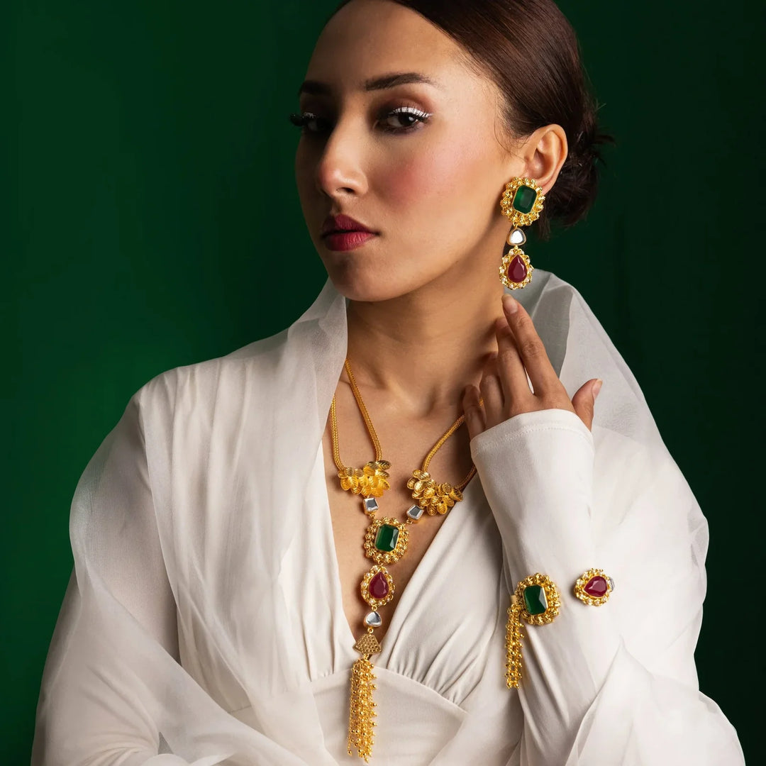 Emerald Crimson Elegance Handcrafted Earrings