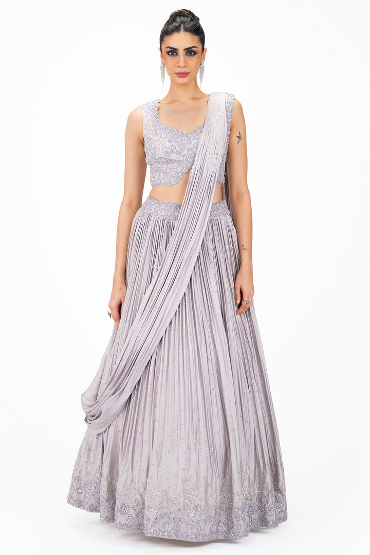 Embellished Monochrome Satin Lehenga