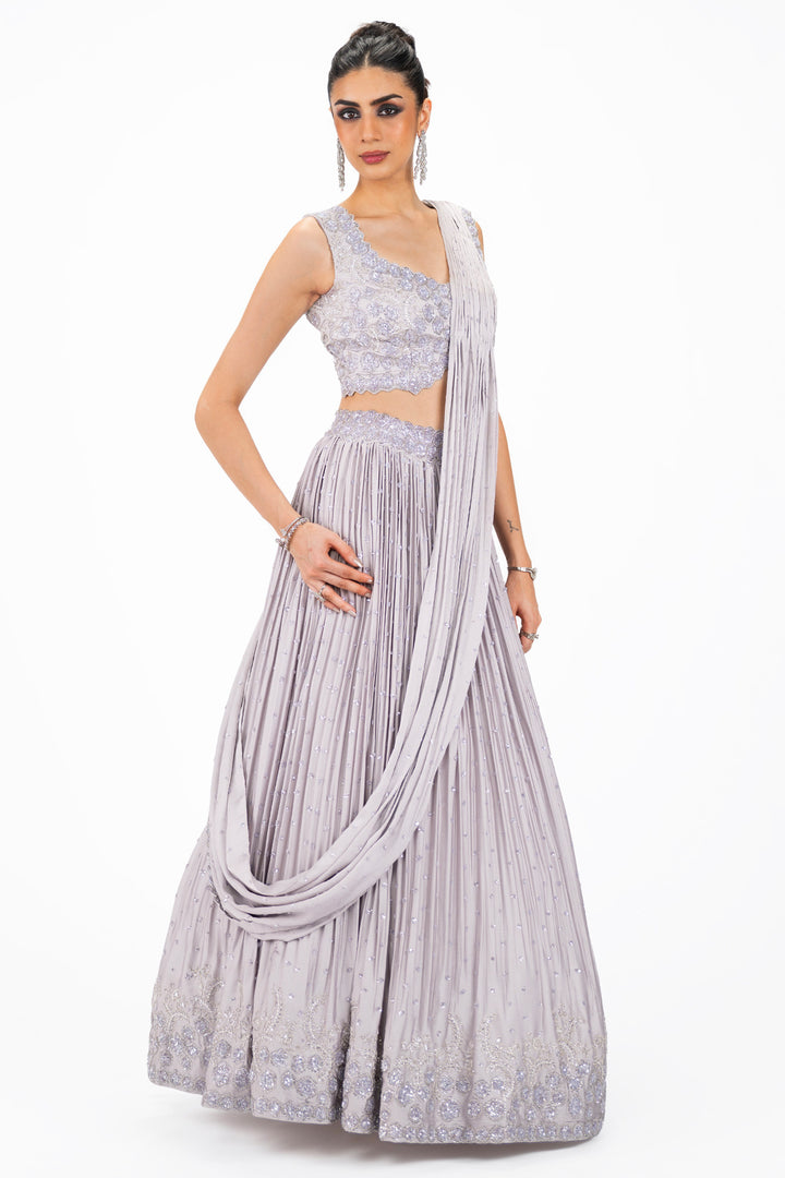 Embellished Monochrome Satin Lehenga