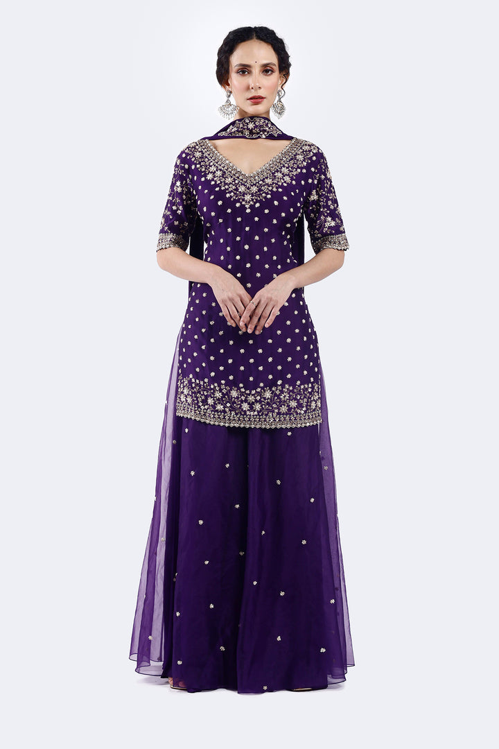 Embroidered organza suit set