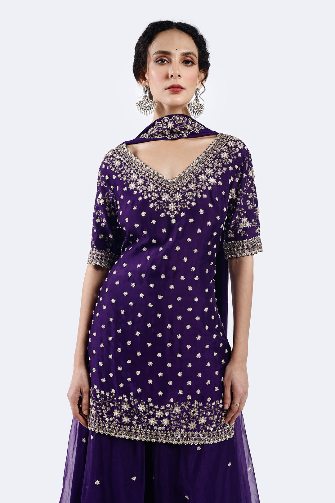 Embroidered organza suit set