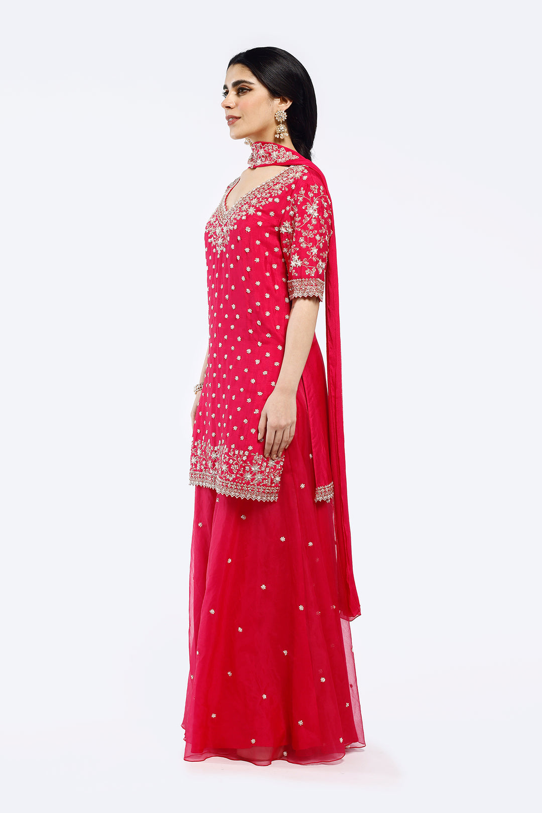 Embroidered organza suit set
