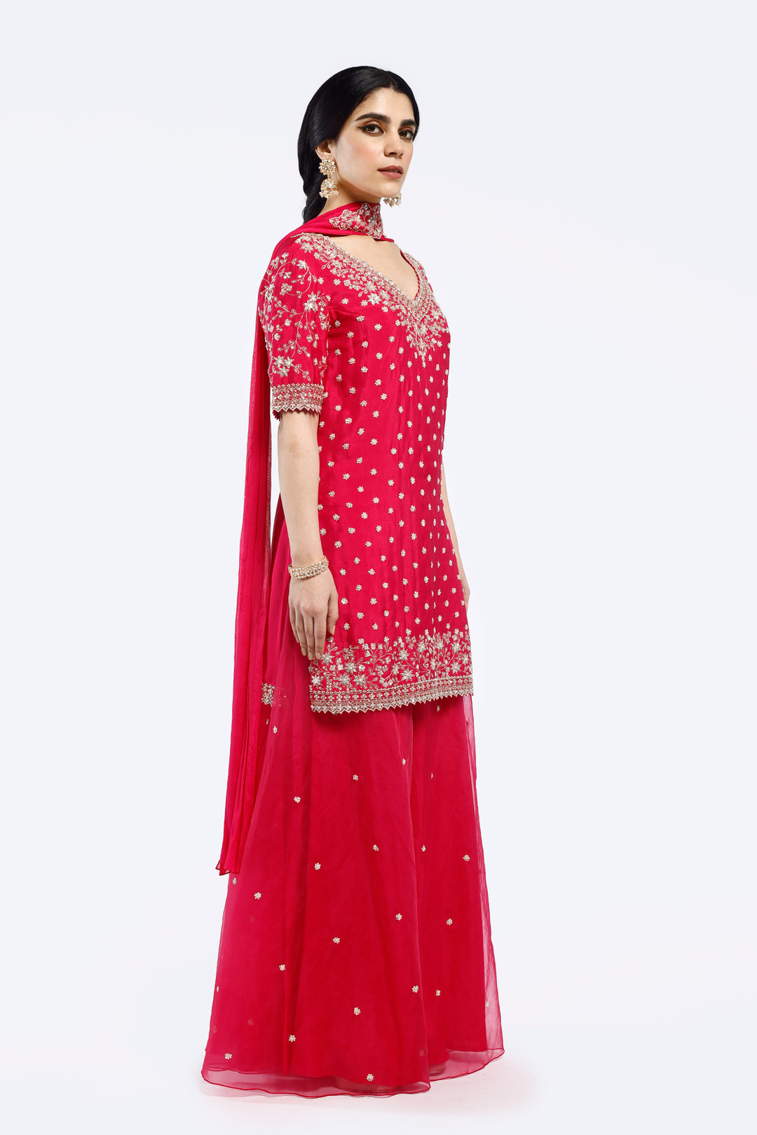 Embroidered organza suit set