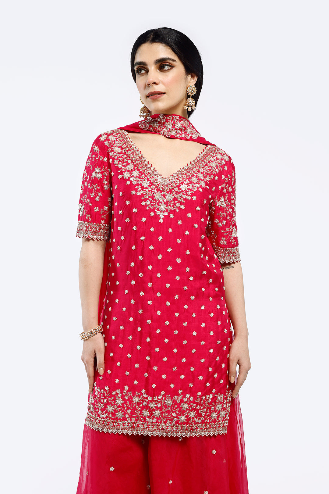 Embroidered organza suit set