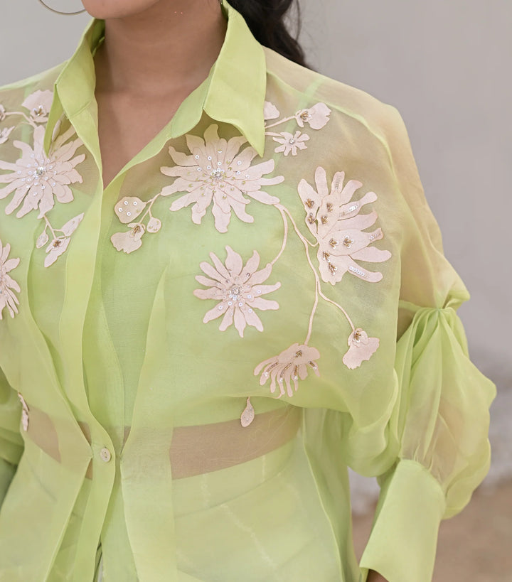 Floret Bloom Shirt with Bandhani Pleated Skirt Set