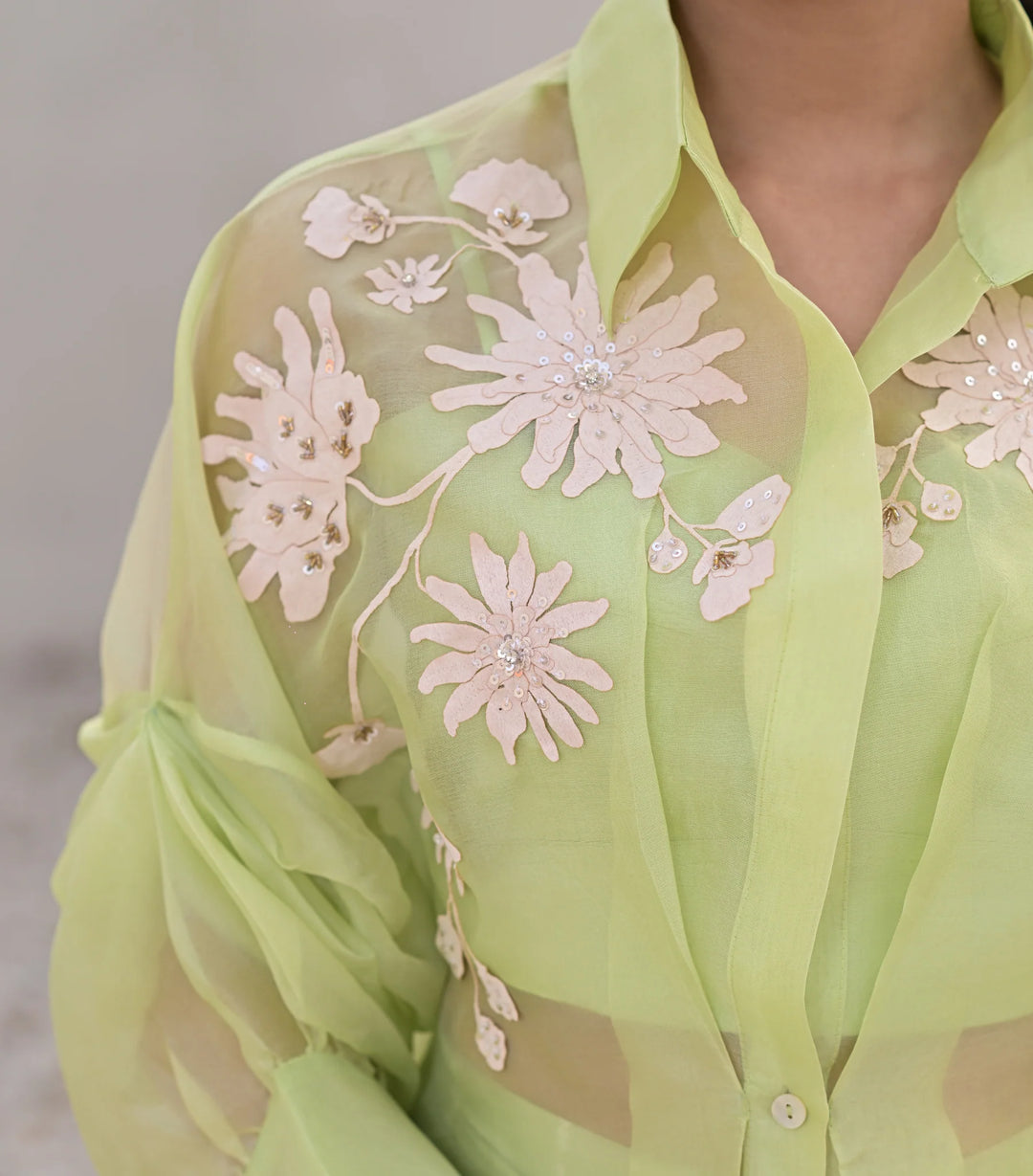 Floret Bloom Shirt with Bandhani Pleated Skirt Set