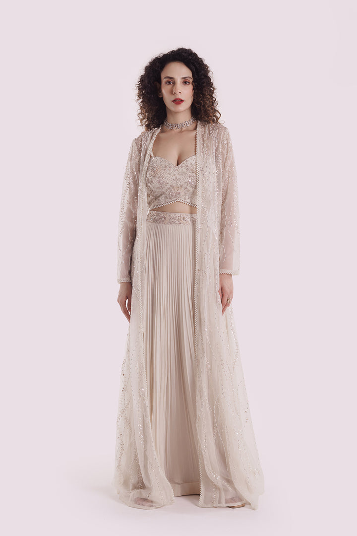 Floral co-ord with organza longline jacket