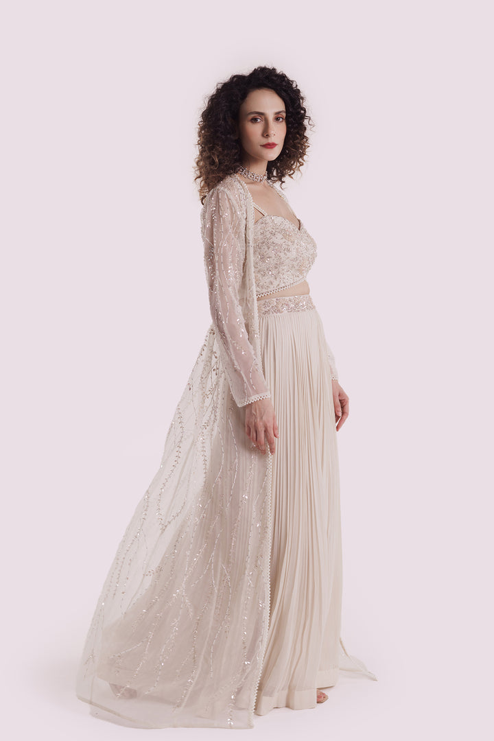 Floral co-ord with organza longline jacket