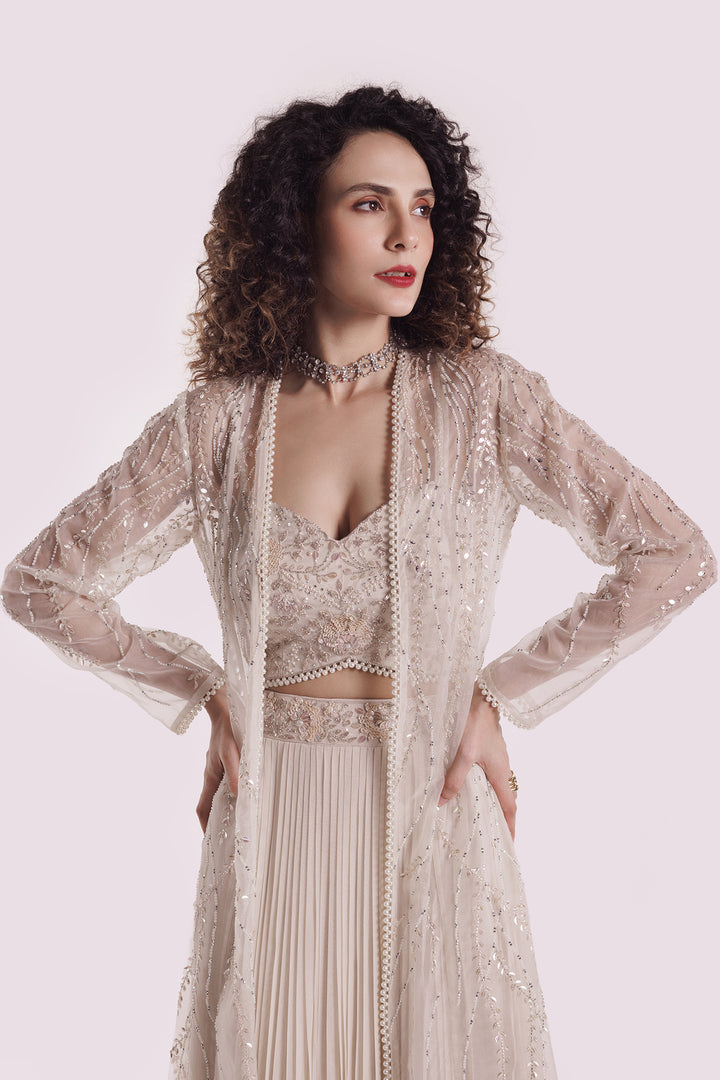 Floral co-ord with organza longline jacket