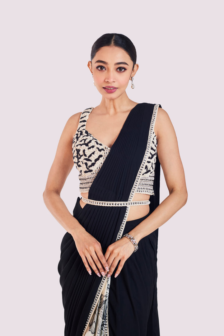 Floral drape saree with contrast pallu