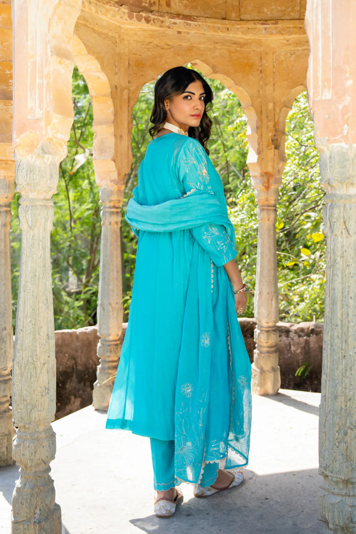 Firozi Floral A-line Kurta Set